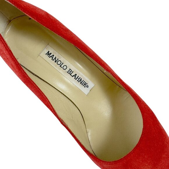 Manolo Blahnik Shoes Red Suede Leather Heels Pumps EU Size 36.5 or US 6 Italy - Picture 9 of 12